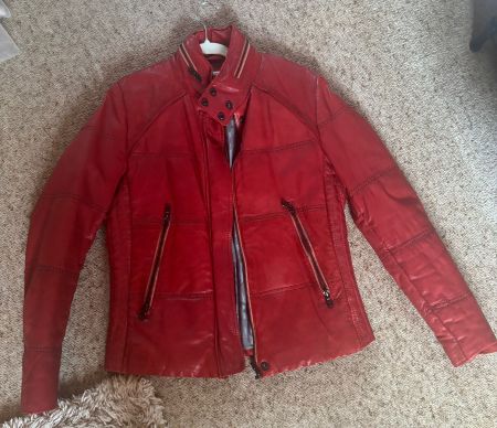 Echt Lederjacke im Biker-Stil, Rot, Grösse M – Top Zustand!