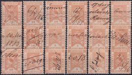 1880-1900, Stempelmarken (18x) von BERN, tolle TINTEN-ENTW.
