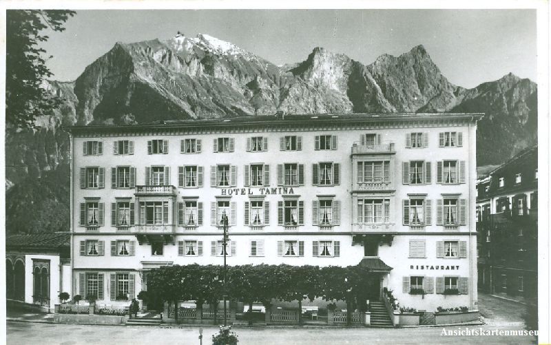 Cartoline postali: Bad Ragaz - Hotel Tamina + 1945 – Usato da Emmenbrücke venduto da teestube