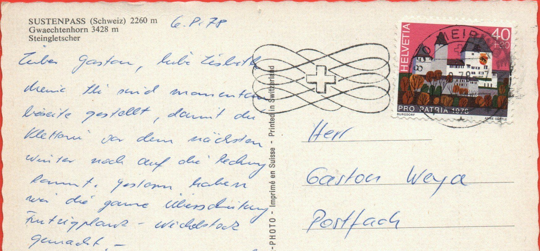Cartoline postali: SUSTENPASS Gwächtenhorn - Steingletscher – Usato da Jona venduto da philajona 1