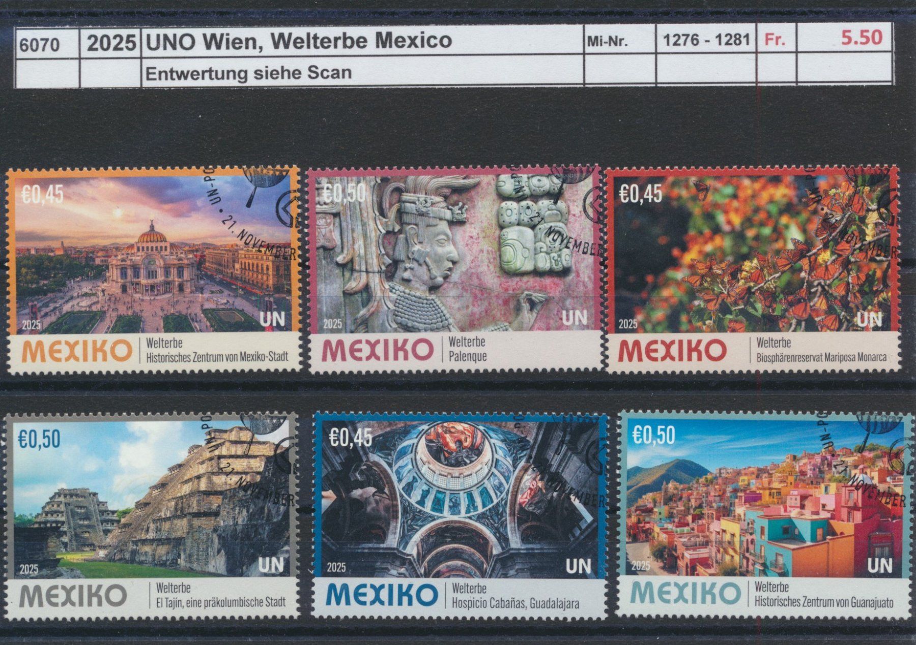 Tutti i francobolli: 2025 UNO Wien, "Welterbe Mexico", ET - Stempel – Usato da Winterthur venduto da Zupogeru
