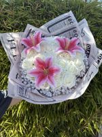 Blumenstrauss künstlich Rosen Lilien weiss pink neu