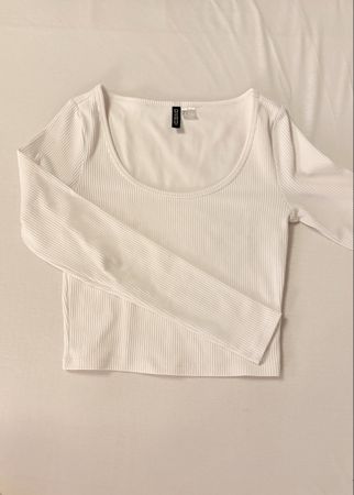 H&M Divided Ribbed Longsleeve Top Weiss – Gr. S