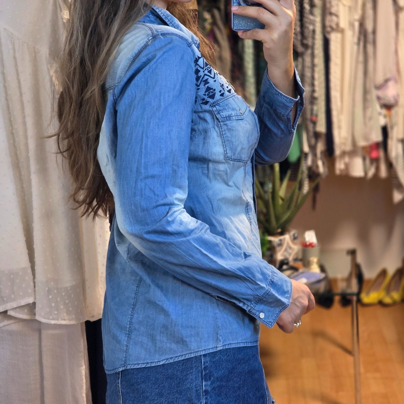 Camicette: Denim Hemd Bluse Gr.38/40 Western Style Baumwolle – Usato da Wald ZH venduto da CapLux 2