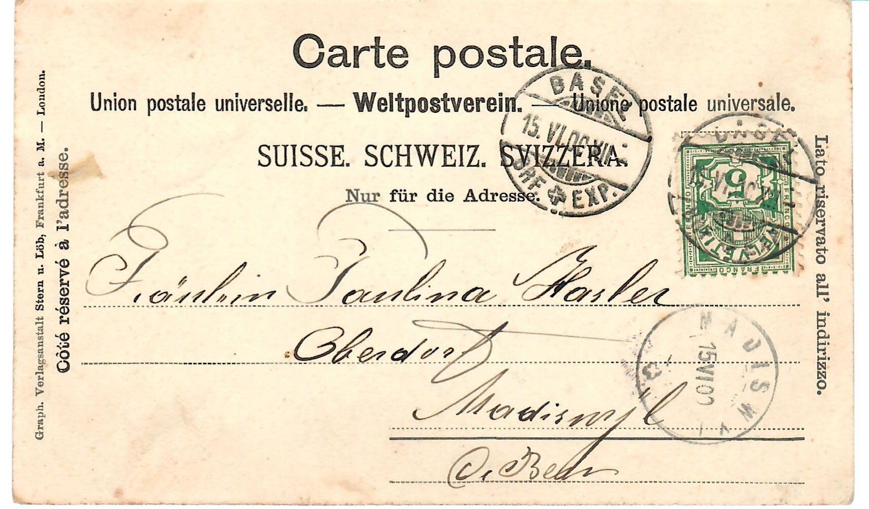 Cartoline postali: Basel - St. Jacobsdenkmal - 1900 – Usato da Zweisimmen venduto da jakobsweg 1