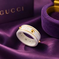 Gucci Ring White Ceramic Gold 18K Spikes Size 10