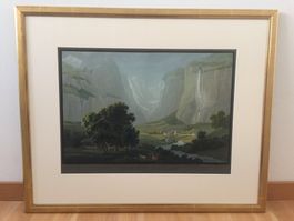 Gouache Johann Ludwig Bleuler 1830 neu gerahmt Lauterbrunnen