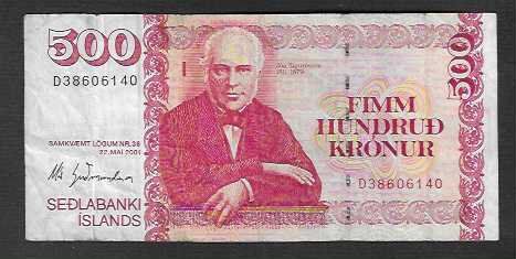 Banconote: Islans  500  Kronur  2001  Gebraucht – Usato da Gordola venduto da coinsandnotes