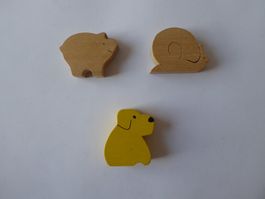 Set Holztier: Schwein, Schnecke, Hund, 4-5cm lang