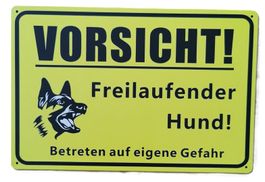 Vorsicht! Freilaufender Hund  - Blechschild  (neu/OVP)