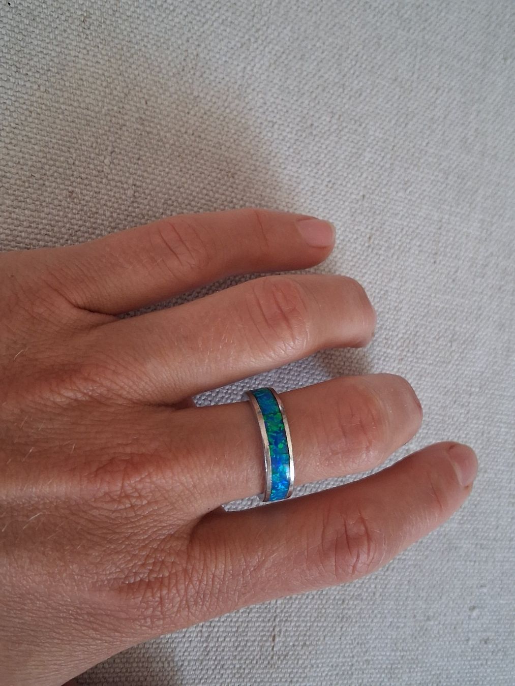 Anelli: Wunderschöner 925 Silberring mit blau-grünem Opal – Nuovo (secondo la descrizione) da Wald ZH venduto da e8e 4