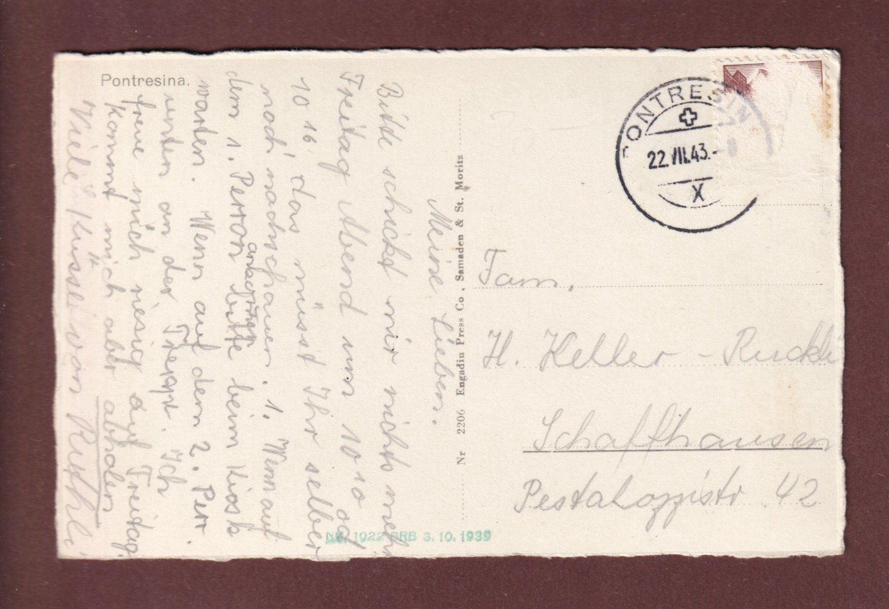Cartoline postali: PONTRESINA - Teilansicht - 1943 – Usato da Pully venduto da nicecards-shop 1