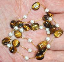 Kette B-772 – Tigerauge & Kunstperlen – ca. - 50 cm