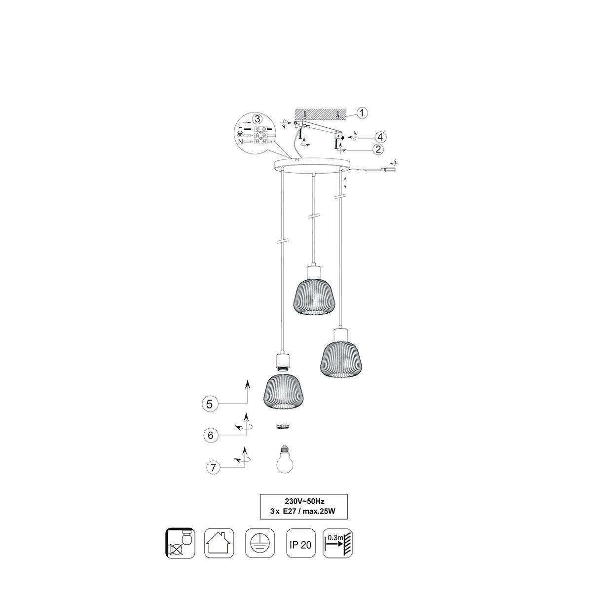 Kronleuchter & Deckenlampen: Pendelleuchte, 3 Strahler, Glas, 37 cm Ø – Neu (gemäss Beschreibung) aus Kreuzlingen von Smart-Light 8