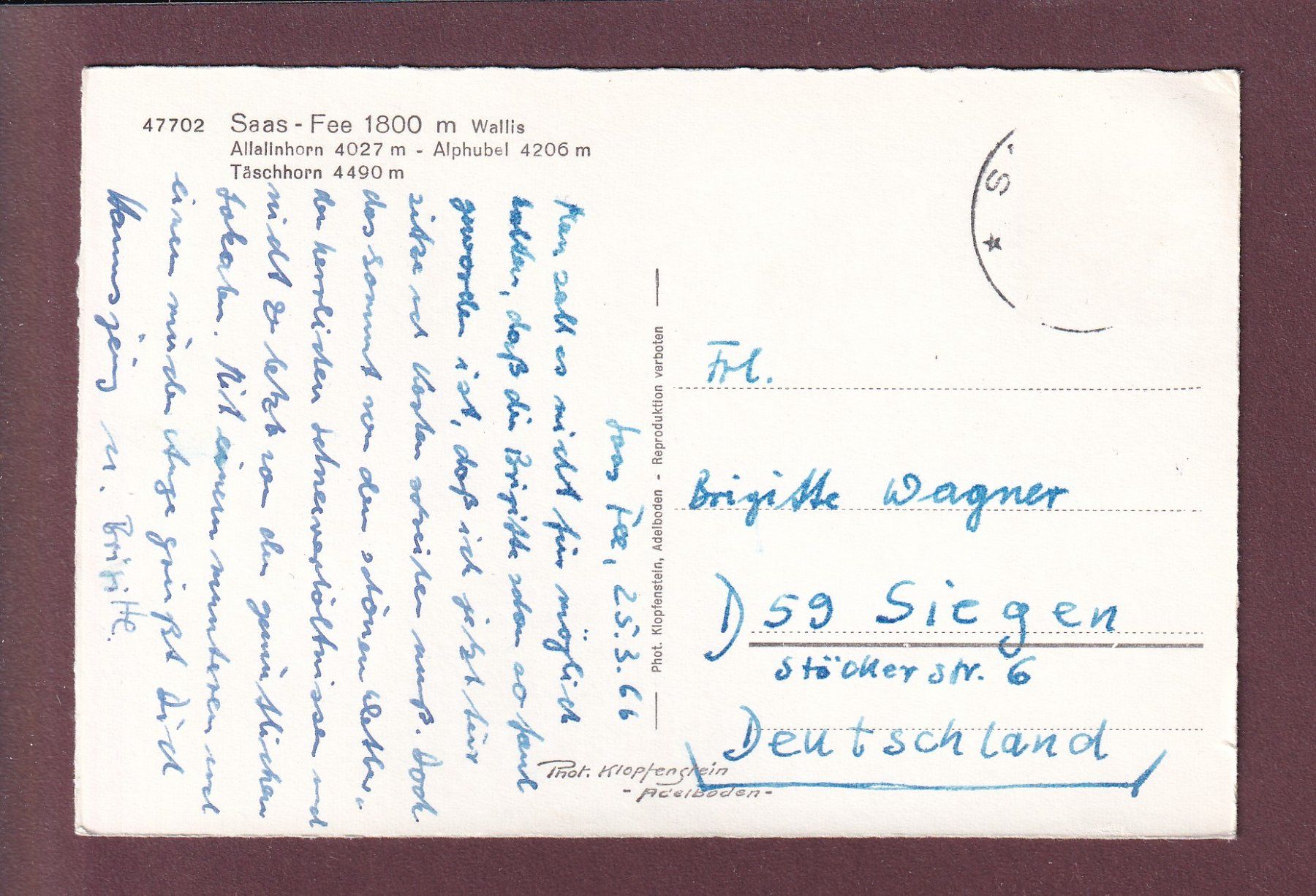 Cartoline postali: SAAS-FEE - 1966 – Usato da Pully venduto da nicecards 1