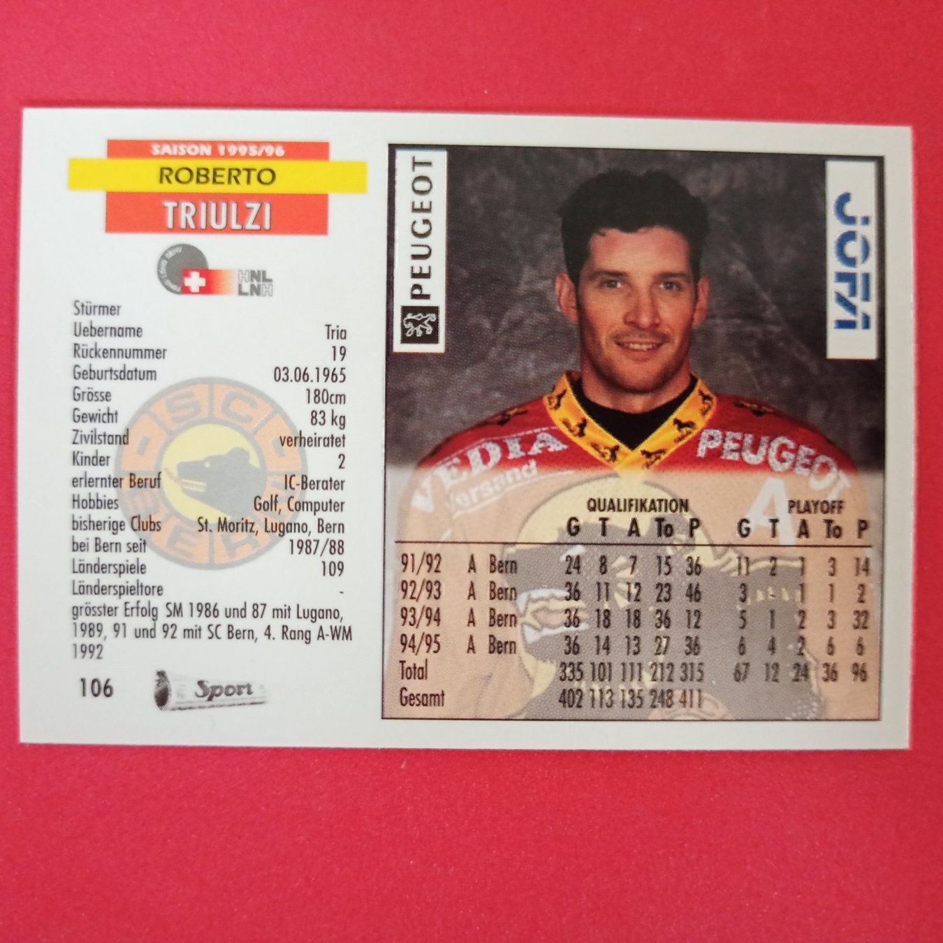 Carte collezionabili: Robert Triulzi - SC Bern - 1995/96 – Usato da Dübendorf venduto da kb86_MOVIE 1