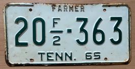 US Farmer Nummernschild Tennessee 1965
