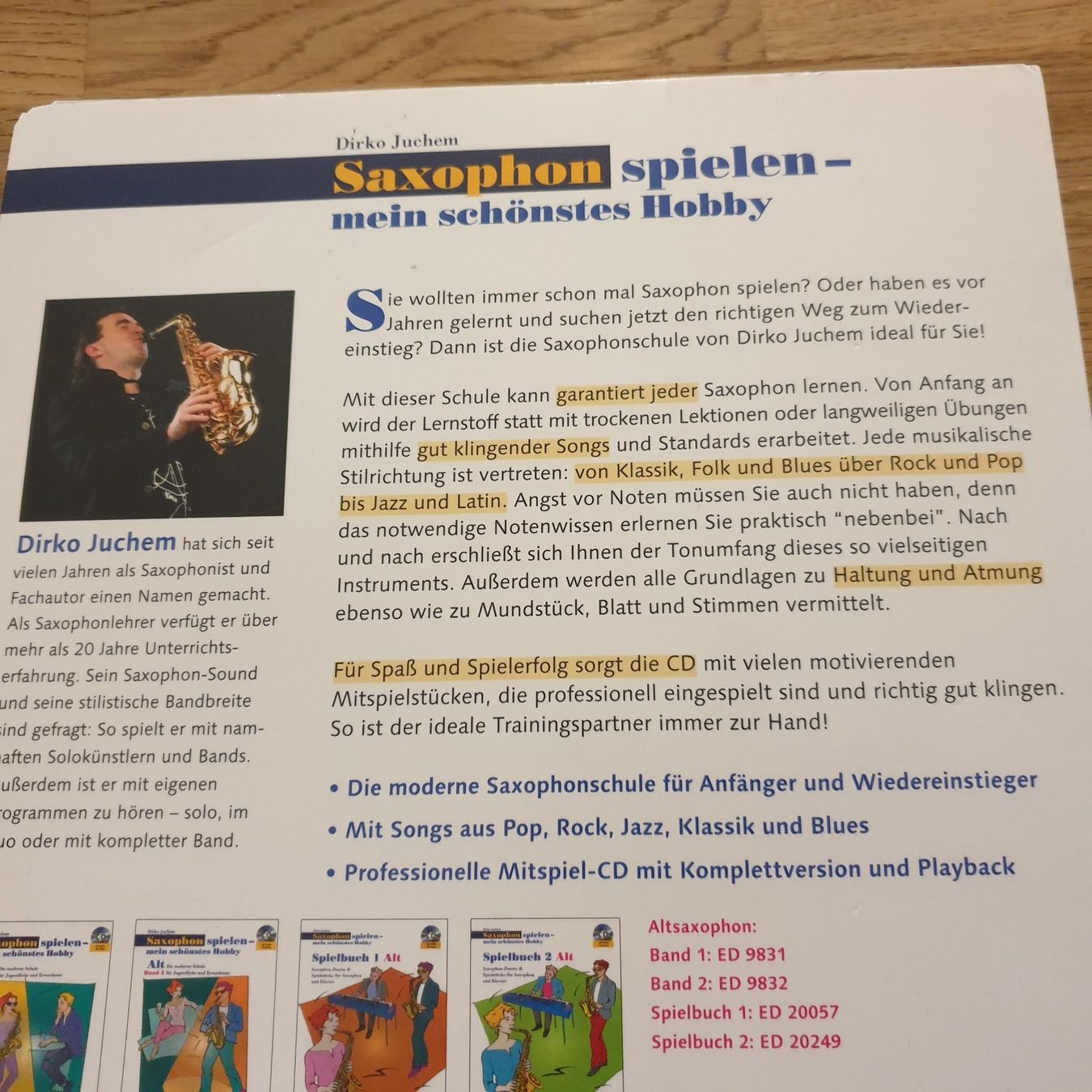 Libri: Saxophon spielen von Dirko Juchem  SCHOTT – Usato da Zürich venduto da lehmi1 3