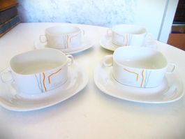 4 Suppentassen + 4 Langenthaler Teller