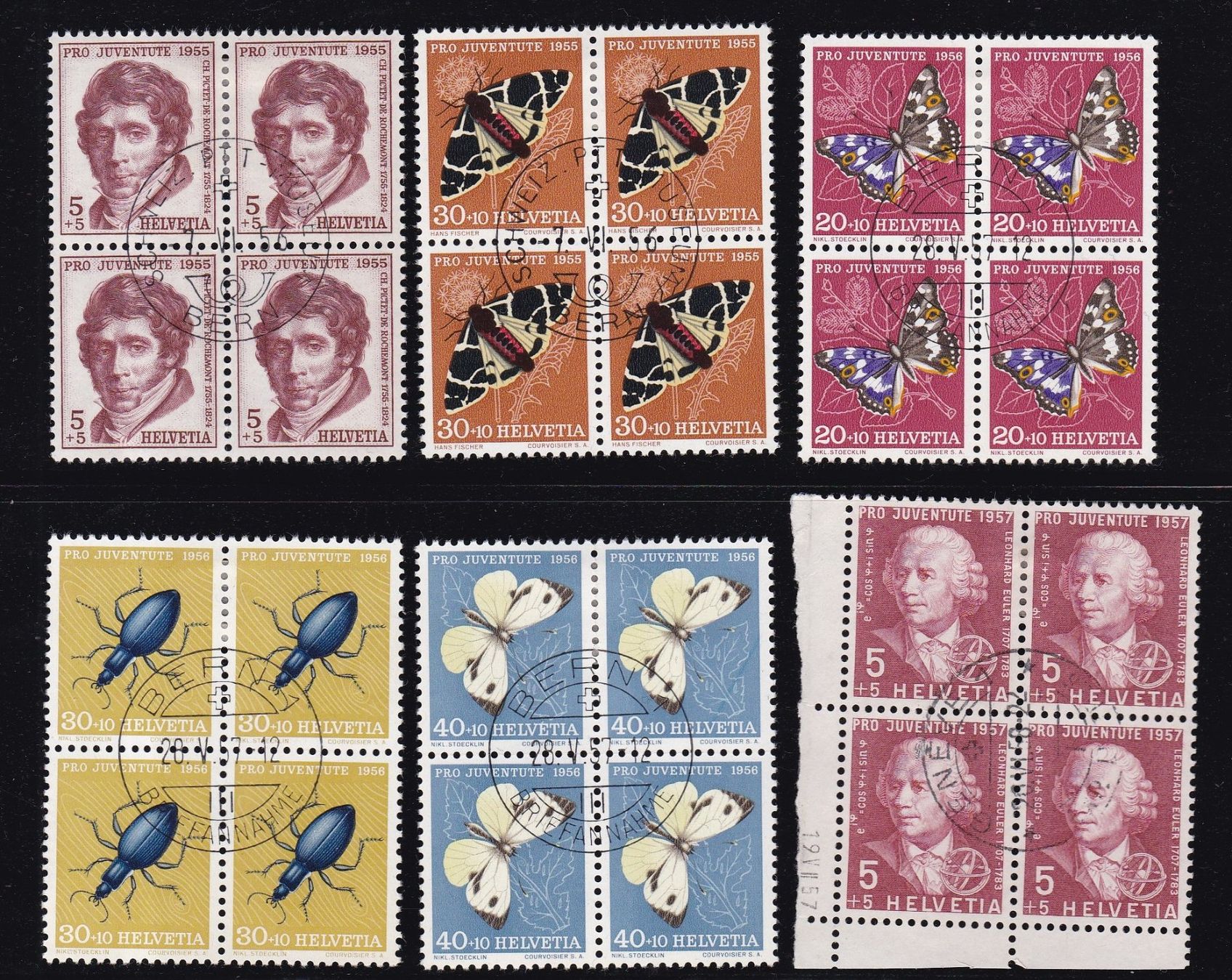 Alle Briefmarken: 28 Stk. CH Viererblocks ab 1955 – Gebraucht aus Münchwilen AG von Nesar