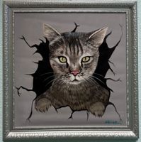 Ölgemälde "Katze" im Rahmen, Original, Top Zustand!