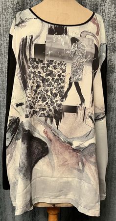 Langarmshirt Damen schwarz-bunt Print Grösse 48, guter Zusta