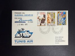 Tunis Air Erstflugbrief Djerba-Genf 1971