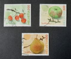 3-30-3 Timbres Helvetia oblitérés. Anciennes variétés fruits