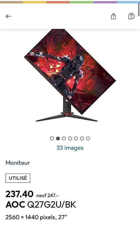 Monitor:  Écran gaming AOC Q27G2U/BK – Usato da Fully venduto da luc_k2mq 4