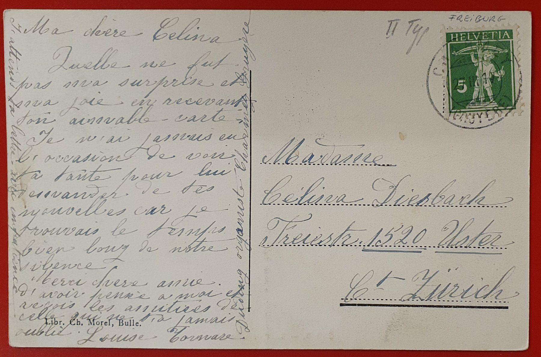 Cartoline postali: Charmey 1917 - la place – Usato da Kreuzlingen venduto da Rschweiz1 1