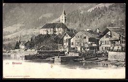 AK Brienz, Ortspartie am See mit Kirche