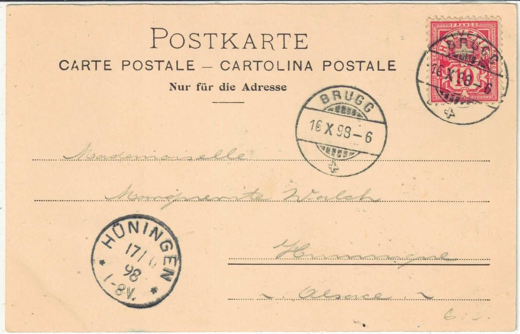 Cartoline postali: Gruss aus Brugg! 1899 – Usato da Ettingen venduto da Kartenplanet 1