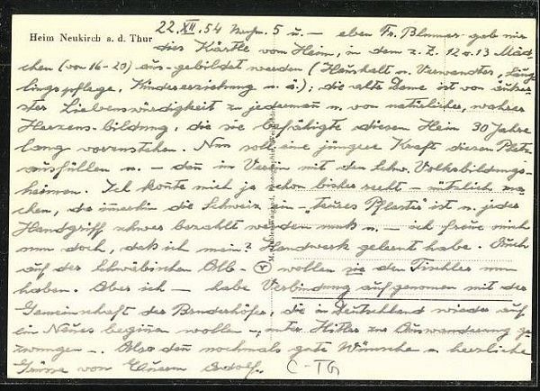 Cartoline postali: Neukirch an der Thur, Heim, datiert 1954 – Usato da Frauenfeld venduto da POML 1