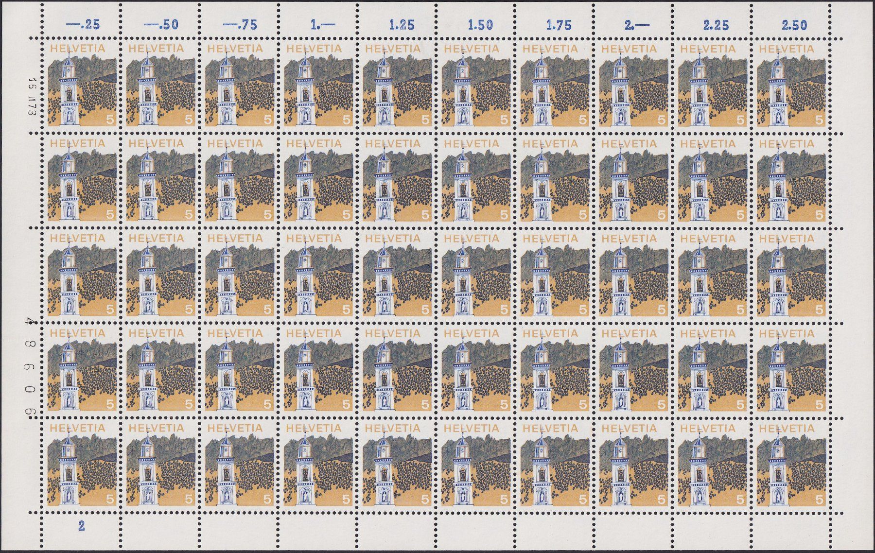 Alle Briefmarken: 1973, Nr.523 kompletter Bogen einwandfrei postfrisch **. – Gebraucht aus Sursee von Luzernerraute
