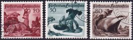 1950 LIE, Jagd A-lll Nr. 232-234, gestempelte Serie.