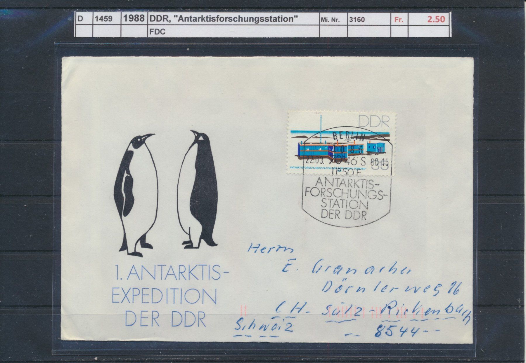 Alle Briefmarken: 1988 DDR, "Antarktisforschung", FDC – Gebraucht aus Winterthur von Zupogeru
