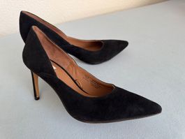 WILDLEDER-PUMPS, GR.39, SCHWARZ, ABSATZ 8 CM