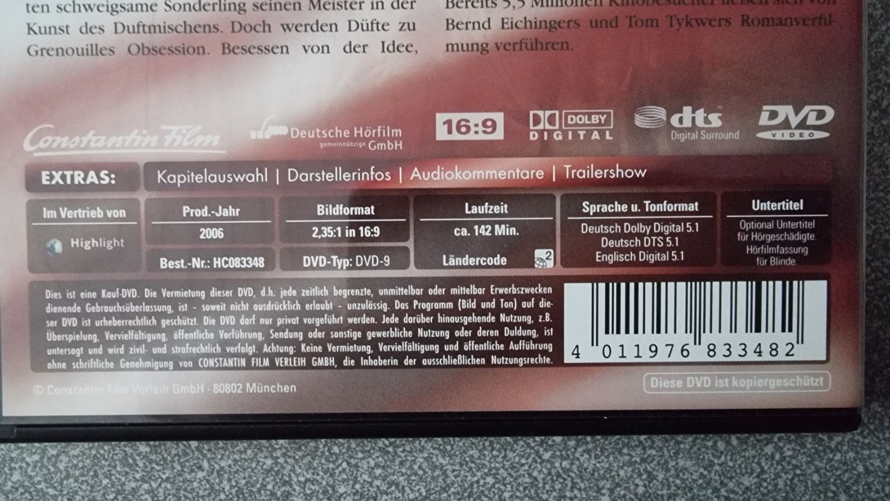 Tutti i DVDs: DVD Das Parfum - Dustin Hoffman – Usato da Oetwil am See venduto da fineli2 1