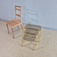 Vintage Glas Metall Side Table 3er Satztisch Beistelltisch