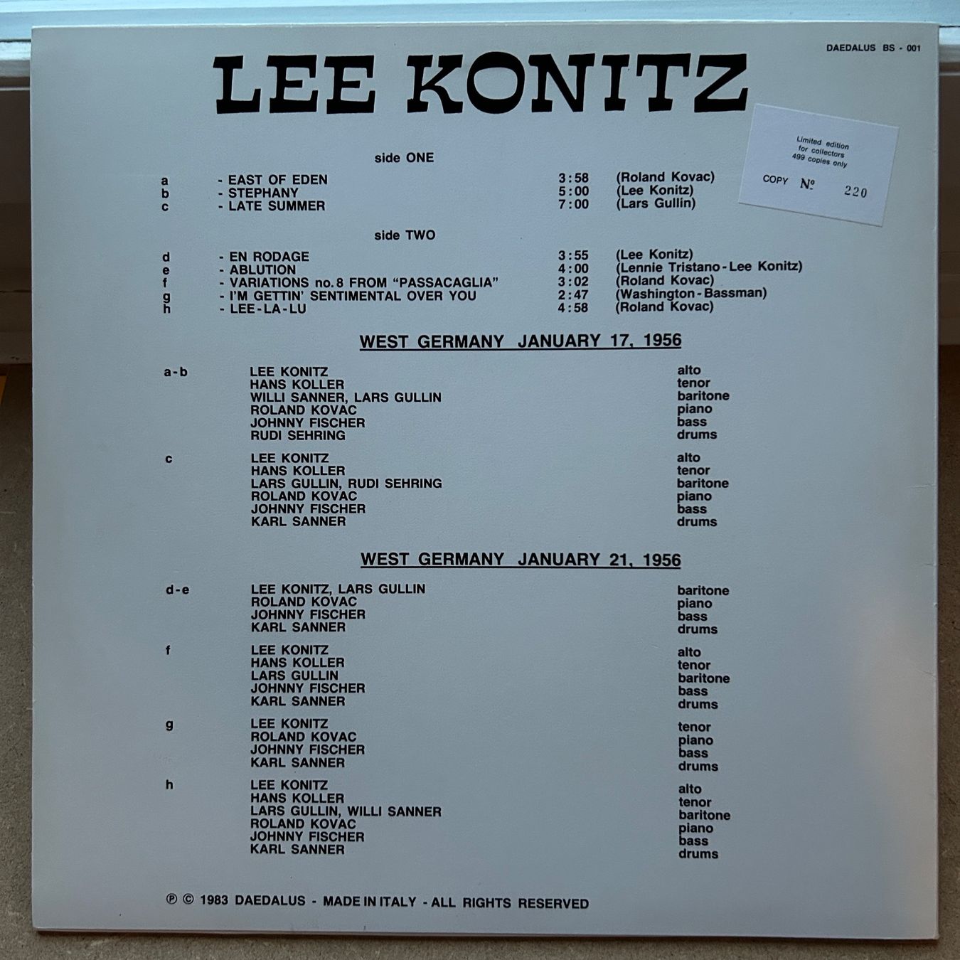 Dischi in vinile: Lee Konitz     In West Germany 1956    rare LP – Usato da Lausanne venduto da Pask1 1