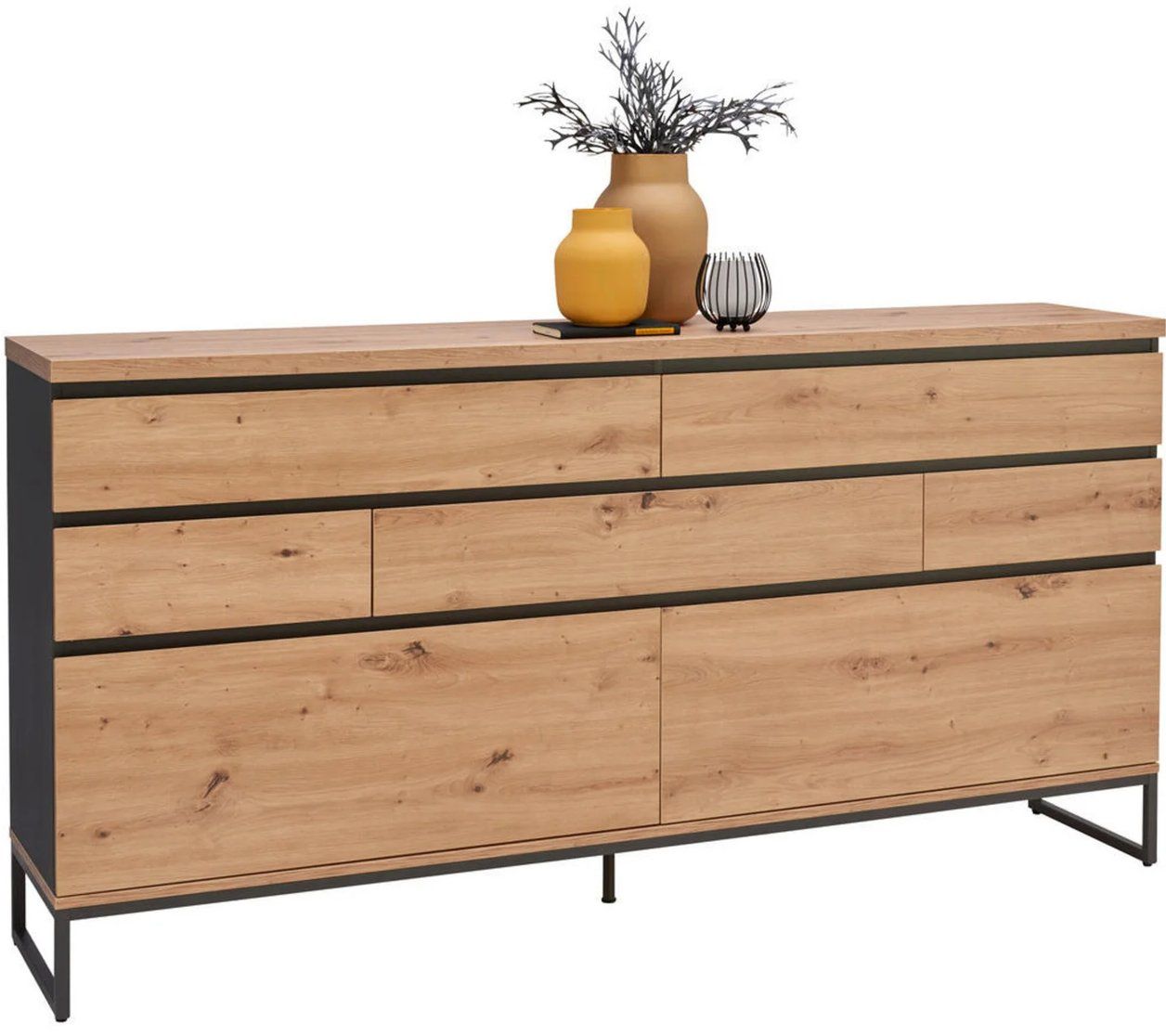 Cassettiere: Modernes Sideboard in Eiche-Optik mit schwarzem Metalfüssen – Usato da Zürich venduto da LRNT