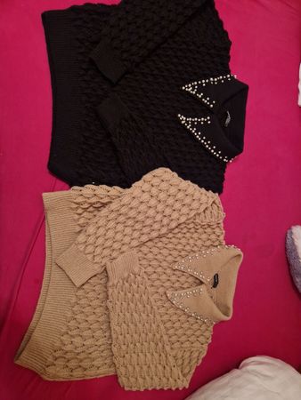 Shein Strickpullover, Schwarz & Beige Gr. L