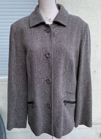 Jolie veste fine BIANCA 22%laine 8%soie tweed à chevron t.44