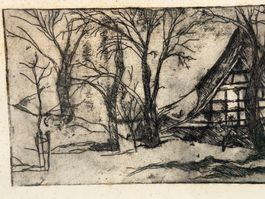 Alte Ätzung Winterlandschaft Gesträmtes Haus Bauernhaus...