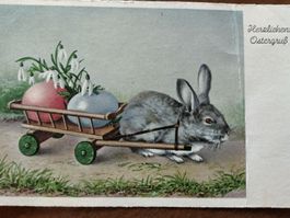 Alte Osterkarte mit Hasenmotiv, gestempelt  1947