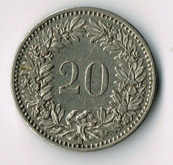 Tutti le monete: 1920_20 Rappen_Münze – Usato da Hombrechtikon venduto da Fraese01 1