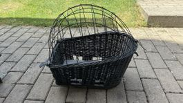 Black Wicker Bicycle Basket with Cage Used