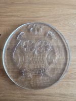 Glasplatte Eule mit Relief Durchmesser ca. 30cm, unbeschädig