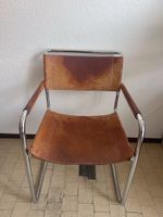 Freischwinger Stuhl Leder Chrom gebraucht mit Patina (1/2)