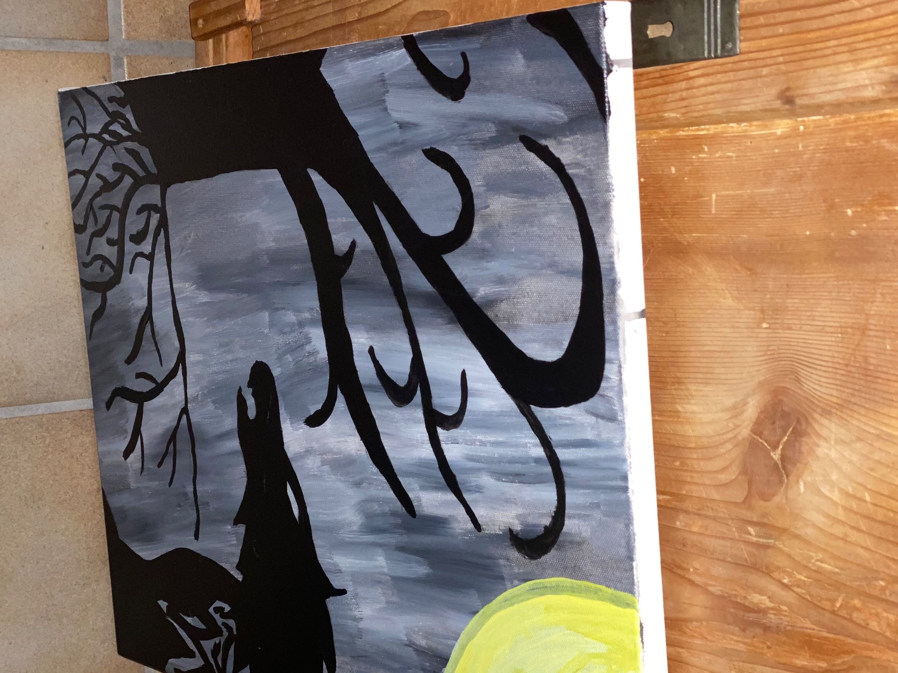 Dipinti: Bild mit Baum und Wolf im Mondschein handgemalt – Usato da Mastrils venduto da 1994Hermine 2